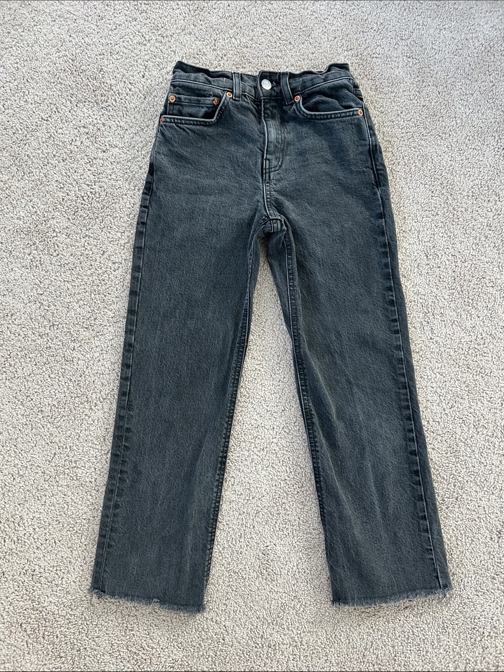 ASOS petite teen girls high Rise Straight Jeans in Washed Black Sz 23/28